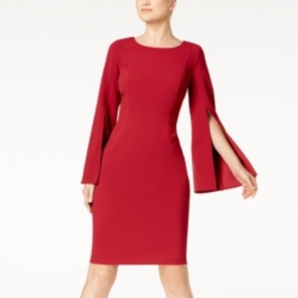 Calvin Klein Dresses & Skirts - Calvin Klein Split Sleeve Red Sheath Dress, Size 6
